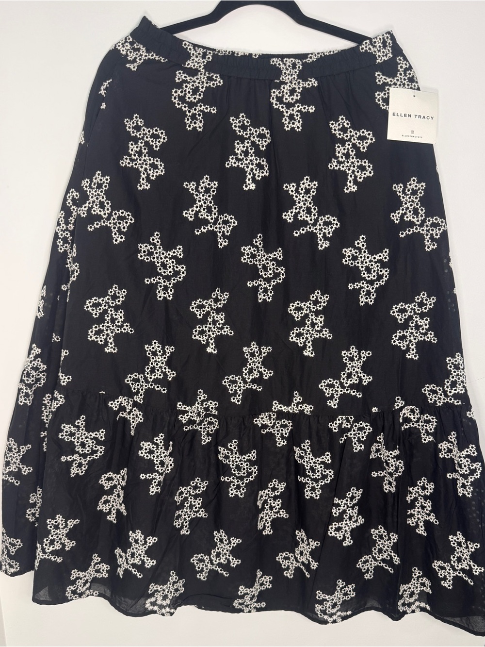 Ellen Tracy Black Skirt with White Floral Embroidery